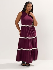 Yours Curve Red Contrast Swirl Tiered Maxi Dress - Image 2 of 5