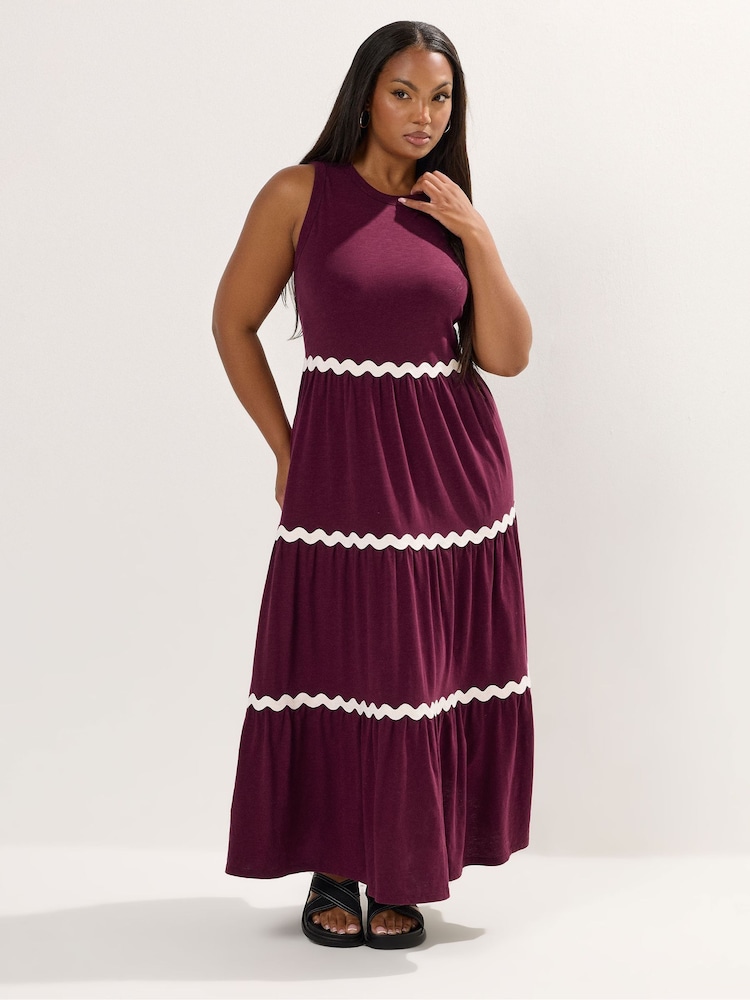 Yours Curve Red Contrast Swirl Tiered Maxi Dress - Image 2 of 5