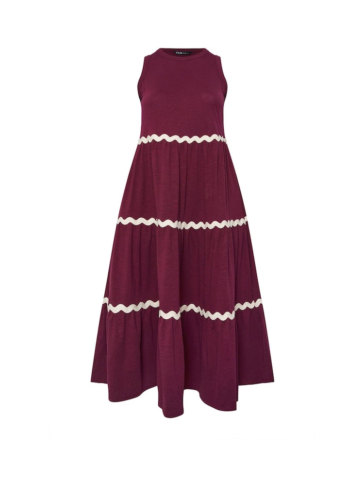 Yours Curve Red Contrast Swirl Tiered Maxi Dress - Image 5 of 5