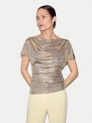 Jigsaw Gold Shimmer Gathered Jersey Top - Image 1 of 5