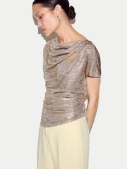 Jigsaw Gold Shimmer Gathered Jersey Top - Image 2 of 5