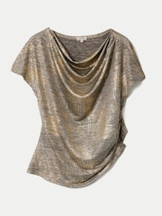 Jigsaw Gold Shimmer Gathered Jersey Top - Image 5 of 5