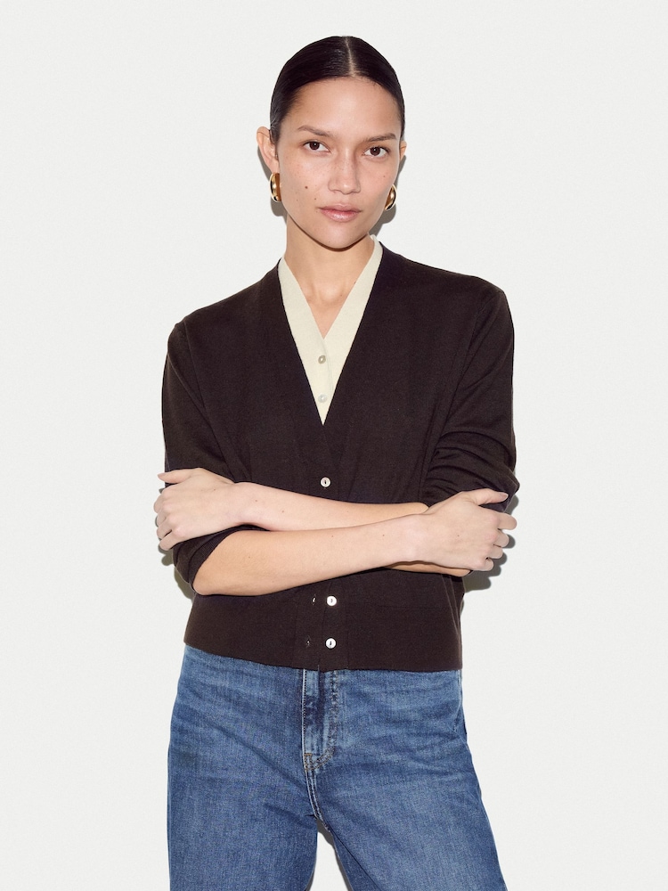 Jigsaw Brown Merino Double Layer Cardigan - Image 1 of 5