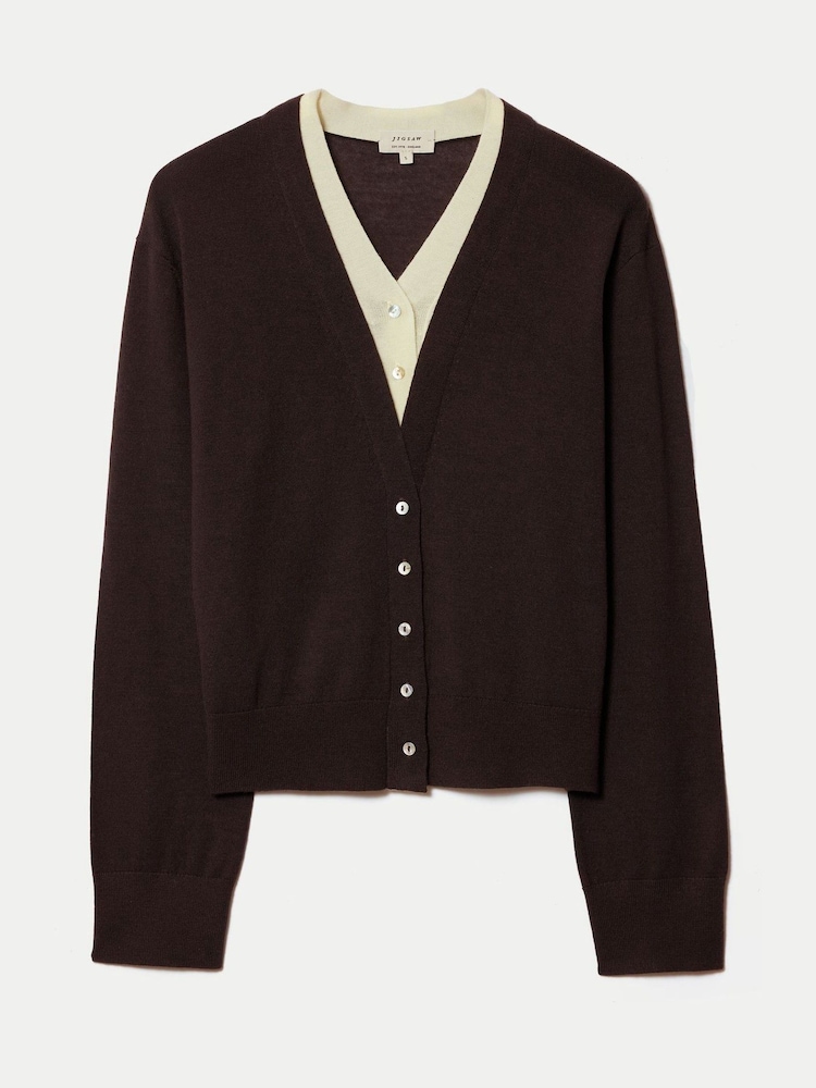 Jigsaw Brown Merino Double Layer Cardigan - Image 5 of 5