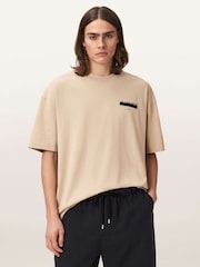 AllSaints Brown Redact Short Sleeve Crew Neck T-Shirt - Image 1 of 7