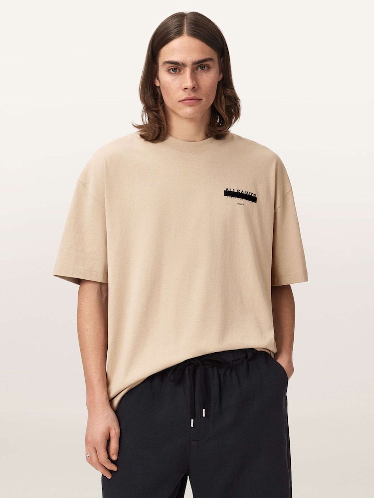 AllSaints Brown Redact Short Sleeve Crew Neck T-Shirt - Image 1 of 7