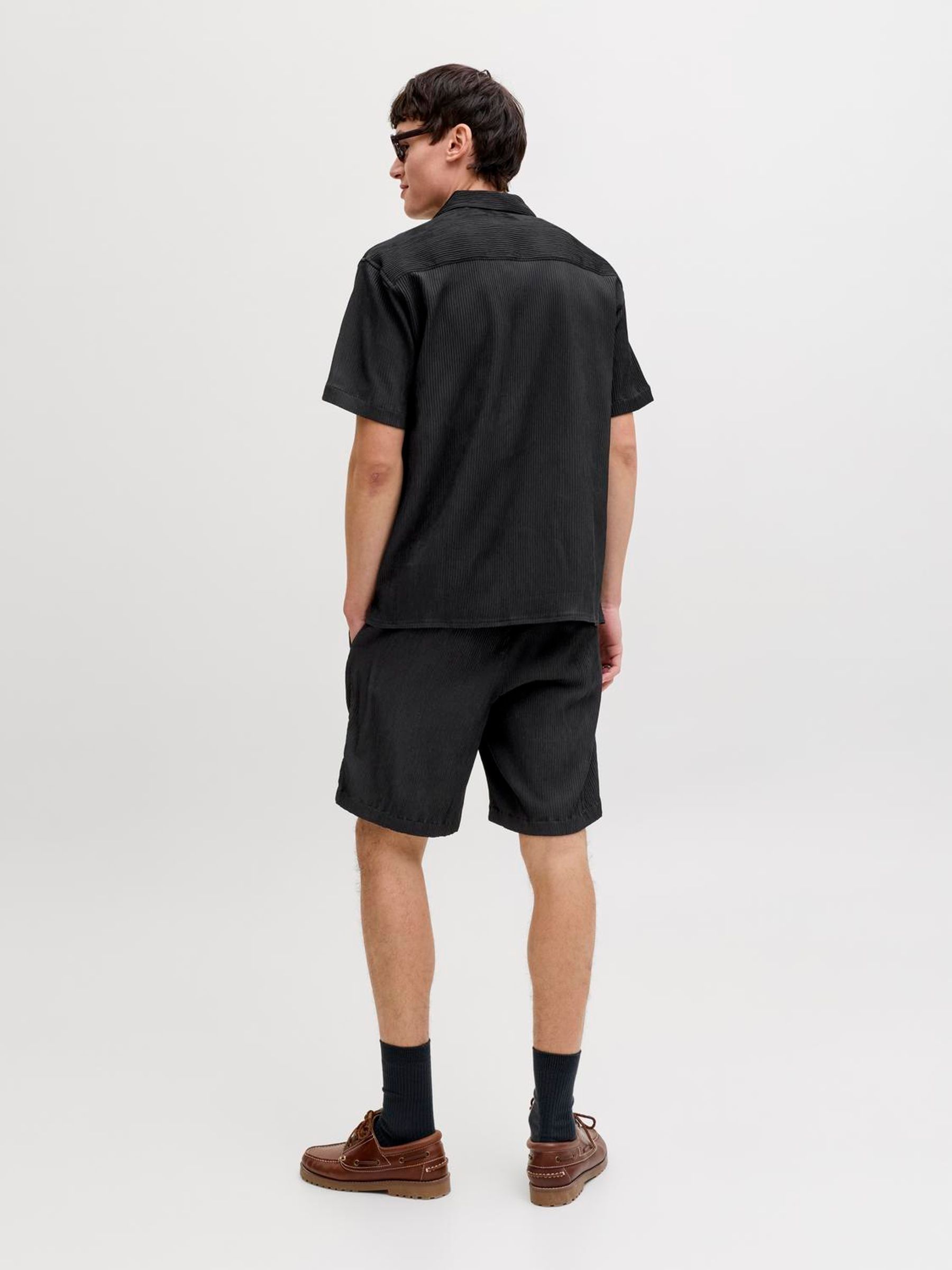 Buy JACK & JONES Black Textured Resort Shirt & Shorts Set from