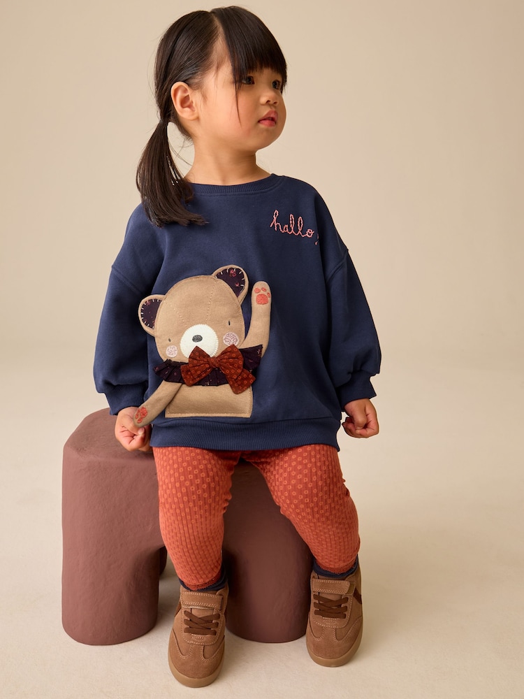 Navy Bear Sweatshirt and Leggings Set (3mths-7yrs) - Image 2 of 9 Navy Bear Sweatshirt and Leggings Set (3mths-7yrs) - Image 2 of 9