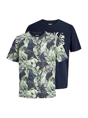 JACK & JONES Blue Regular Fit Printed T-Shirts 2 Pack - Image 1 of 6