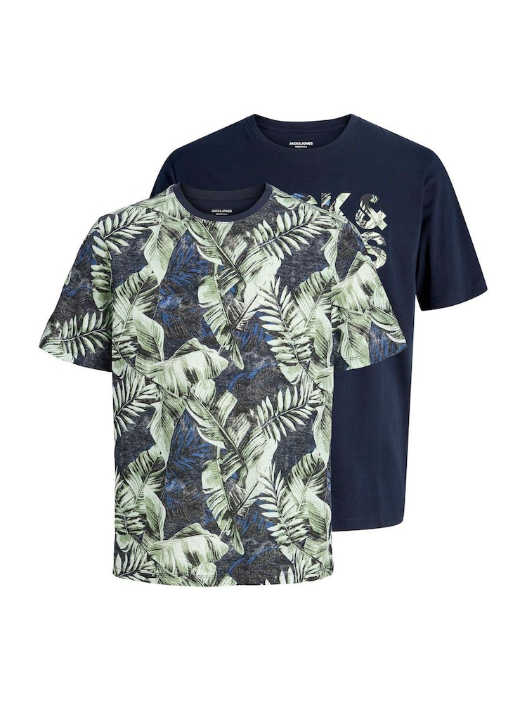 JACK & JONES Blue Regular Fit Printed T-Shirts 2 Pack - Image 1 of 6 JACK & JONES Blue Regular Fit Printed T-Shirts 2 Pack - Image 1 of 6