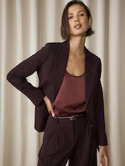 Burgundy Red Tailored Single Breasted Blazer With Wool - Image 1 of 7