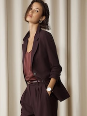 Burgundy Red Tailored Single Breasted Blazer With Wool - Image 3 of 7