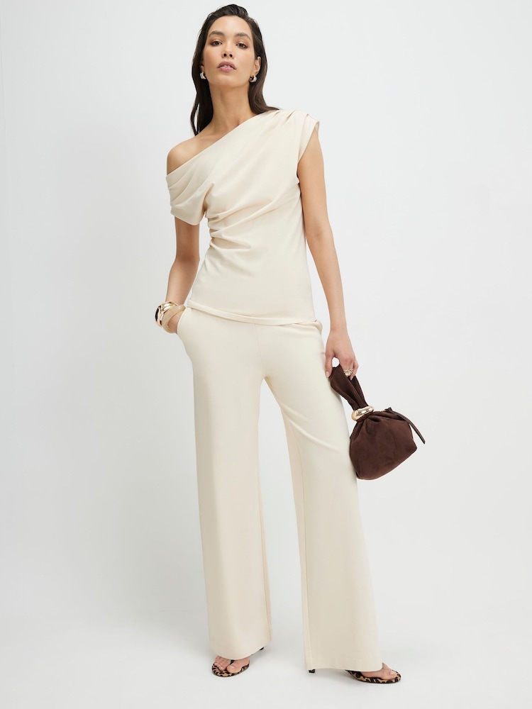 River Island Cream Sleeveless Asymmetric Drape Front Top - Image 1 of 4 River Island Cream Sleeveless Asymmetric Drape Front Top - Image 1 of 4