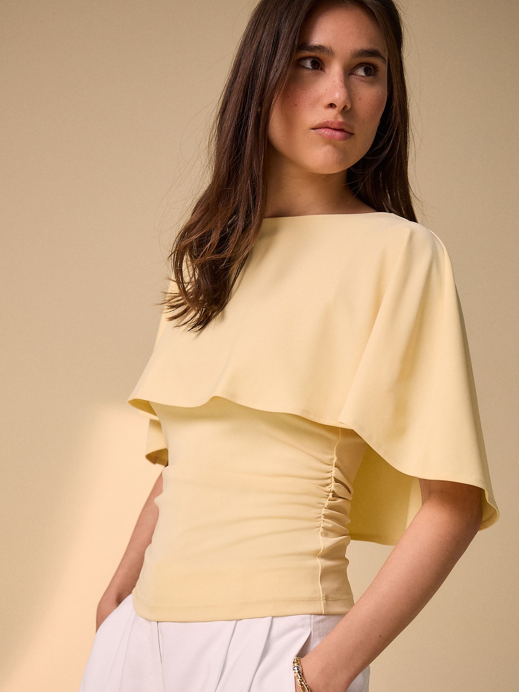 Lemon Yellow Short Sleeve Cape Top