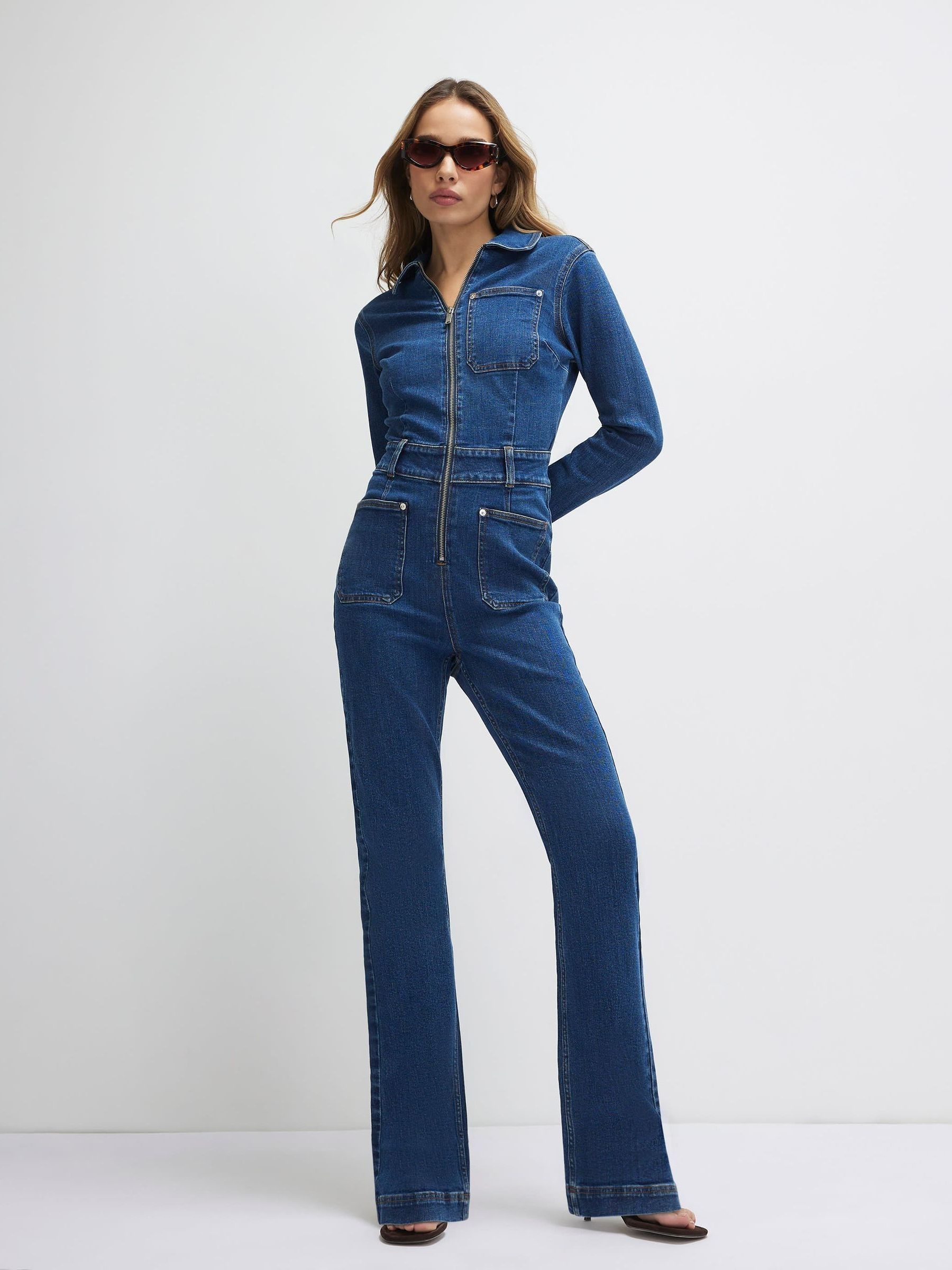Buy River Island Blue Denim Zip Front Jumpsuit from Next USA