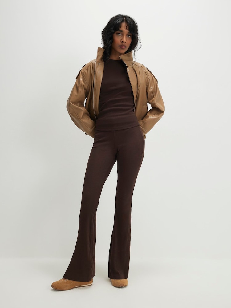 River Island High Waisted Rib Flare Leggings - תמונה 1 מתוך 4