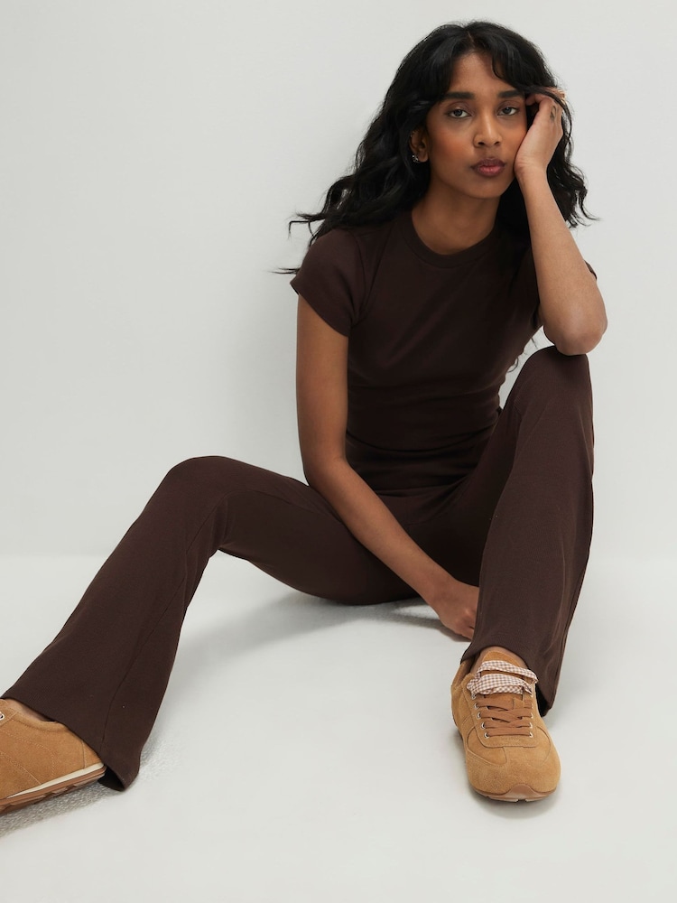 River Island High Waisted Rib Flare Leggings - תמונה 2 מתוך 4