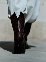 Chocolate Brown Standard fit N. Premium Kitten Heel Midi Leather Boots - Image 3 of 4