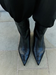 Black Standard fit N. Premium Kitten Heel Midi Leather Boots - Image 2 of 4