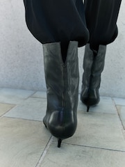 Black Standard fit N. Premium Kitten Heel Midi Leather Boots - Image 4 of 4