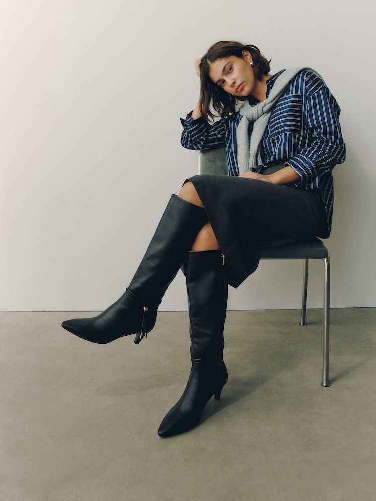 Black Standard fit Forever Comfort® Toggle Chisel Toe Knee High Boots - Image 1 of 5