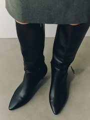 Black Standard fit Forever Comfort® Toggle Chisel Toe Knee High Boots - Image 2 of 5