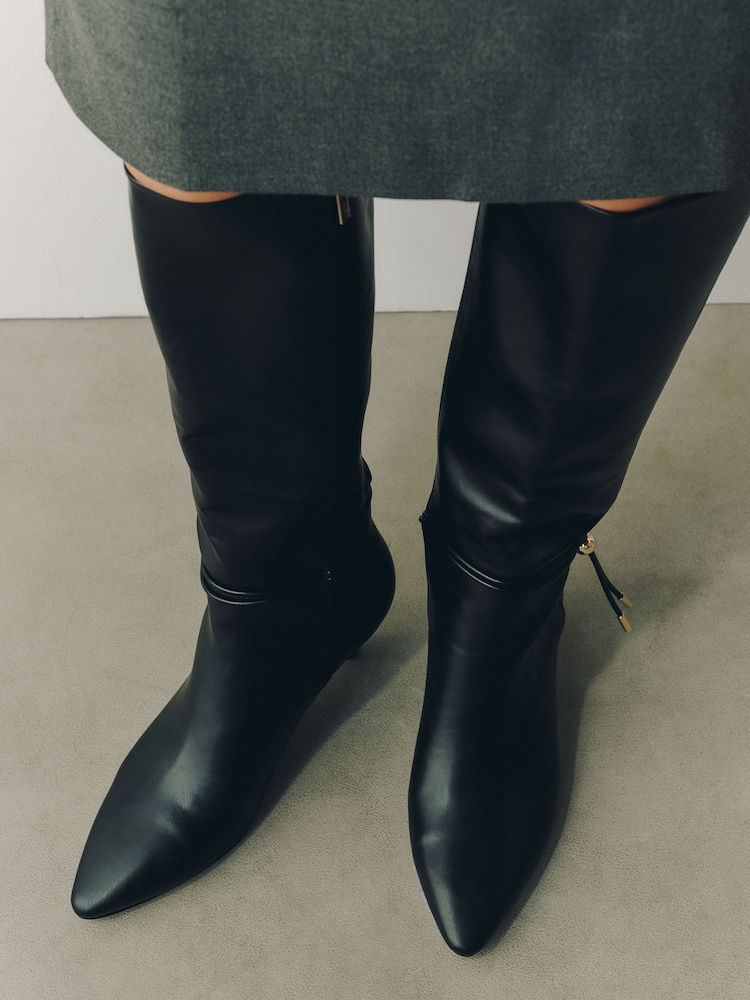Black Standard fit Forever Comfort® Toggle Chisel Toe Knee High Boots - Image 2 of 5