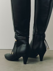Black Standard fit Forever Comfort® Toggle Chisel Toe Knee High Boots - Image 4 of 5