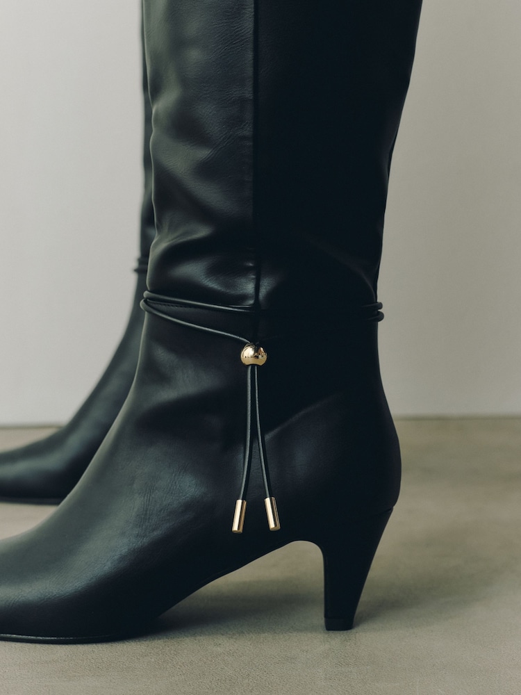 Black Standard fit Forever Comfort® Toggle Chisel Toe Knee High Boots - Image 5 of 5