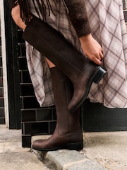 Chocolate Brown Standard fit Forever Comfort® Leather Knee High Pull On Boots - Image 1 of 5