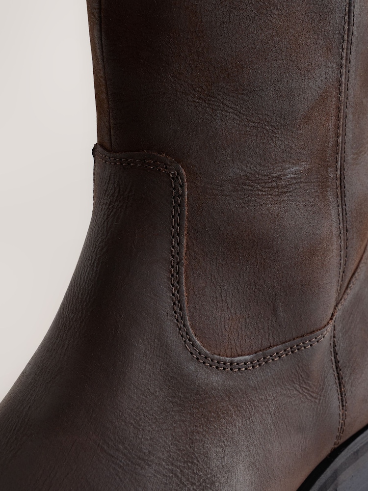 朱古力啡色 - Forever Comfort® Leather Knee High Pull On Boots - 圖片 10/10