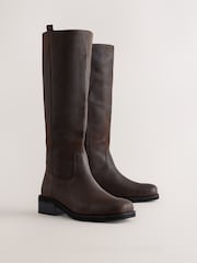 朱古力啡色 - Forever Comfort® Leather Knee High Pull On Boots - 圖片 7/10
