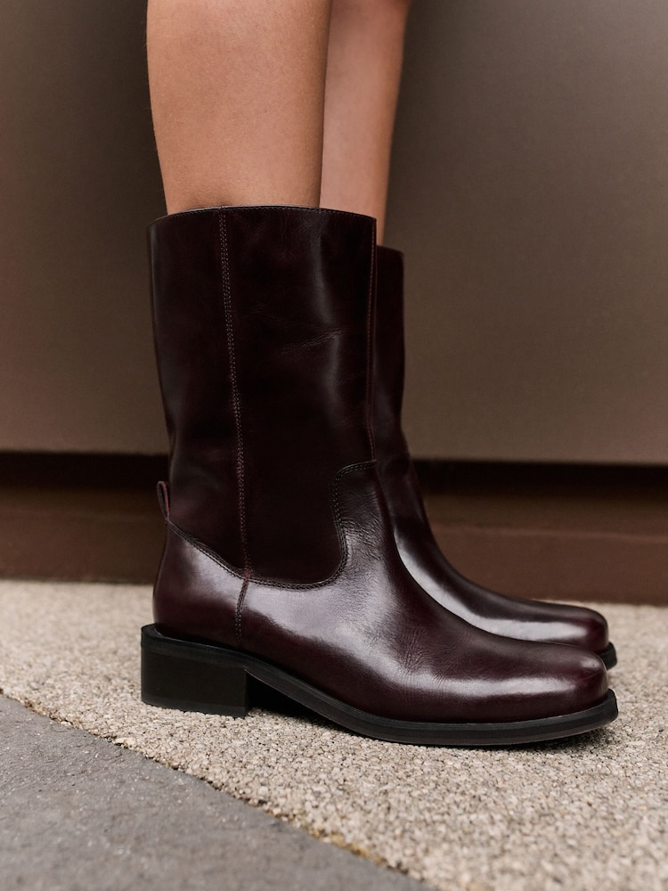 Burgundy Red Standard fit Forever Comfort® Gaucho Midi Pull On Leather Boots - Image 2 of 3
