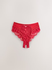 Red Crotchless High Waist Lace Knickers - Image 1 of 4