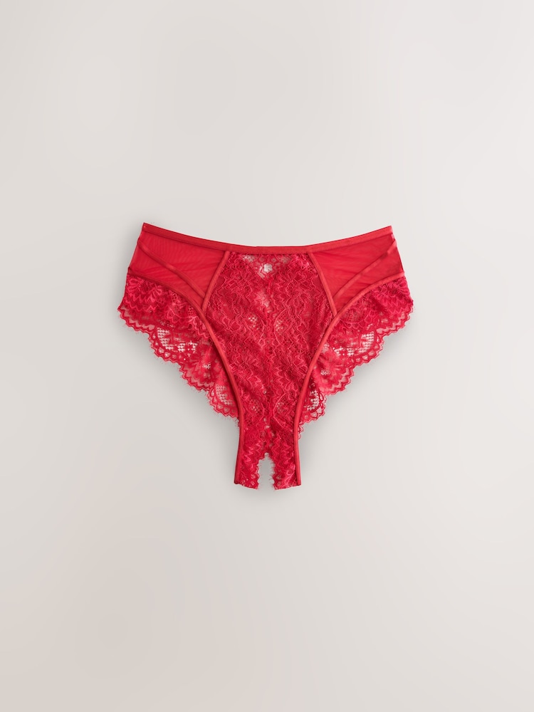 Red Crotchless High Waist Lace Knickers - Image 1 of 4