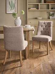 Set of 2 Soft Twill Light Mink Brown Light Wood Leg Wolton Buttoned Dining Chairs - Image 1 of 8