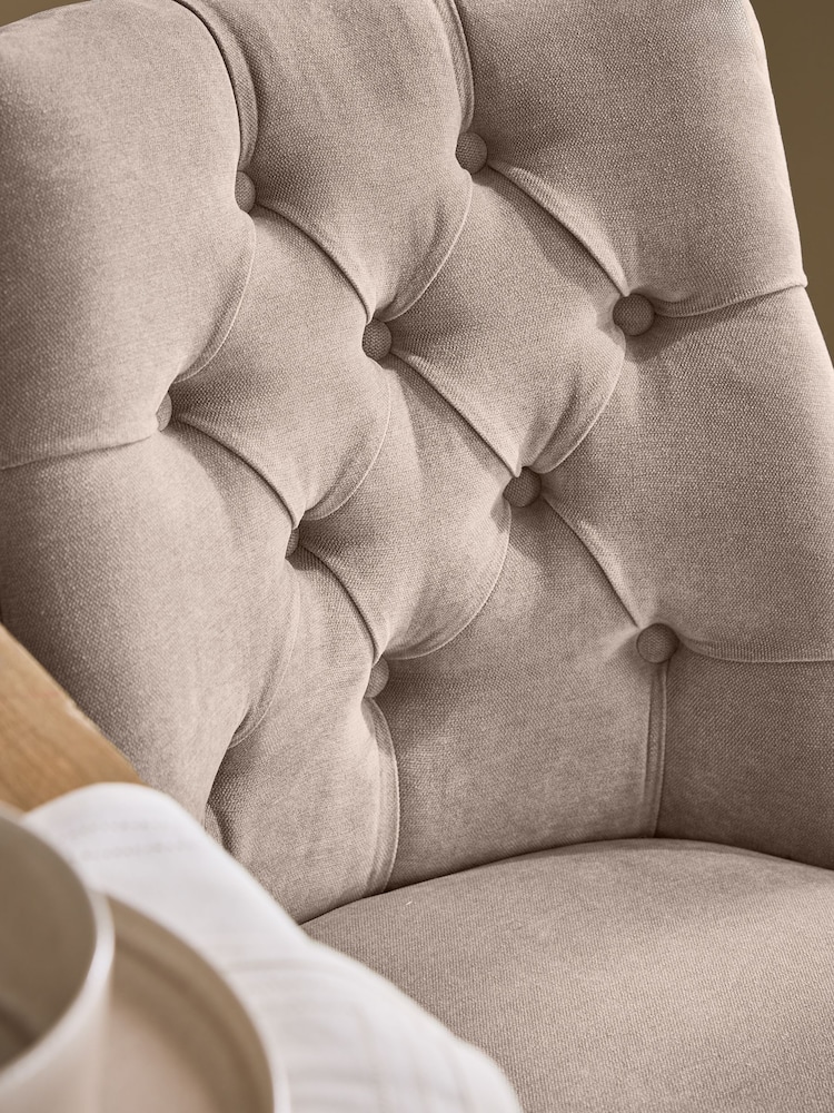 Set of 2 Soft Twill Light Mink Brown Light Wood Leg Wolton Buttoned Dining Chairs - Image 2 of 8 Set of 2 Soft Twill Light Mink Brown Light Wood Leg Wolton Buttoned Dining Chairs - Image 2 of 8