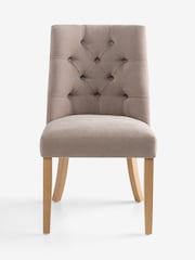 Set of 2 Soft Twill Light Mink Brown Light Wood Leg Wolton Buttoned Dining Chairs - Image 4 of 8