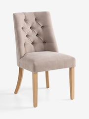Set of 2 Soft Twill Light Mink Brown Light Wood Leg Wolton Buttoned Dining Chairs - Image 5 of 8