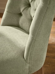Set of 2 Soft Twill Sage Green Light Wood Leg Wolton Buttoned Dining Chairs - Image 2 of 8
