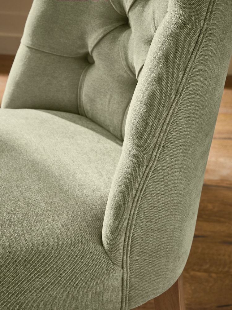 Set of 2 Soft Twill Sage Green Light Wood Leg Wolton Buttoned Dining Chairs - Image 2 of 8 Set of 2 Soft Twill Sage Green Light Wood Leg Wolton Buttoned Dining Chairs - Image 2 of 8