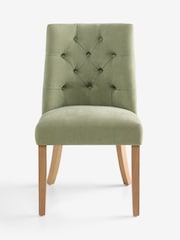 Set of 2 Soft Twill Sage Green Light Wood Leg Wolton Buttoned Dining Chairs - Image 4 of 8
