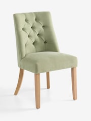 Set of 2 Soft Twill Sage Green Light Wood Leg Wolton Buttoned Dining Chairs - Image 5 of 8