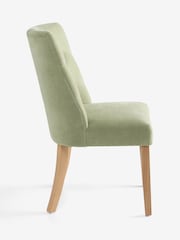 Set of 2 Soft Twill Sage Green Light Wood Leg Wolton Buttoned Dining Chairs - Image 6 of 8