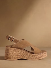 Russell & Bromley Tan Brown Suede Brooke Wedge Sandals - Image 2 of 7
