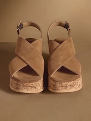 Russell & Bromley Tan Brown Suede Brooke Wedge Sandals - Image 3 of 7