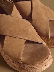 Russell & Bromley Tan Brown Suede Brooke Wedge Sandals - Image 4 of 7