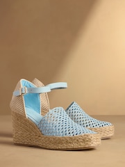 Russell & Bromley Blue Hale Weave Crochet Espadrille Wedges - Image 1 of 7