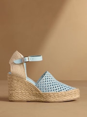 Russell & Bromley Blue Hale Weave Crochet Espadrille Wedges - Image 2 of 7