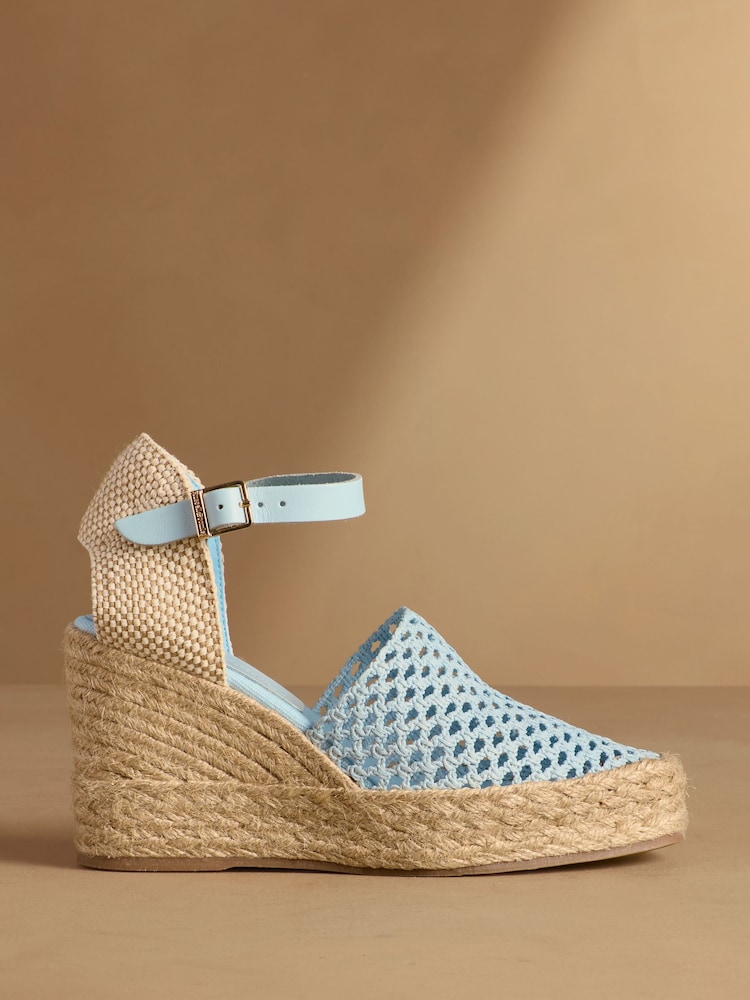 Russell & Bromley Blue Hale Weave Crochet Espadrille Wedges - Image 2 of 7 Russell & Bromley Blue Hale Weave Crochet Espadrille Wedges - Image 2 of 7